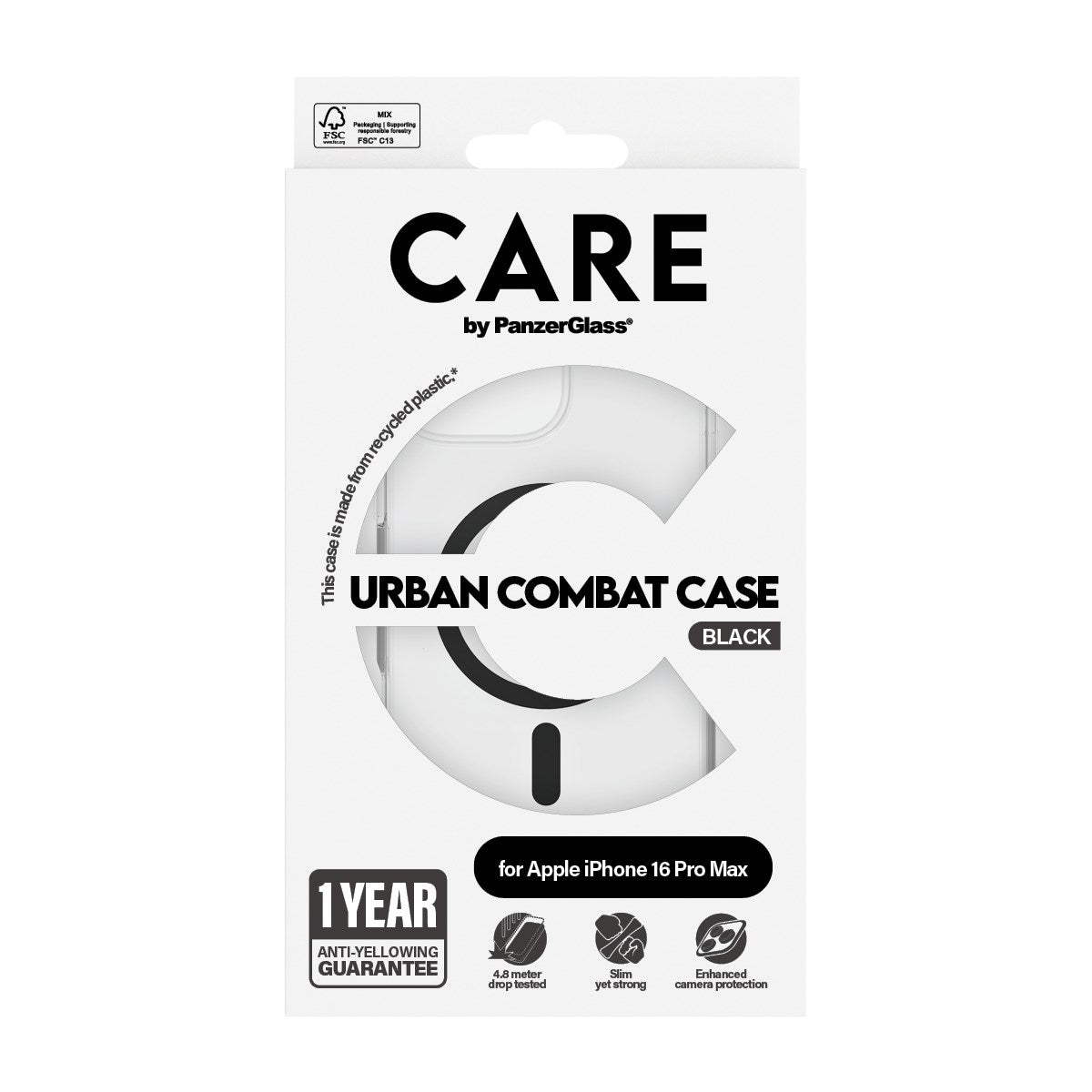 CARE by PanzerGlass® Urban Combat Case Transparent w. Black MagSafe iPhone 16 Pro Max
